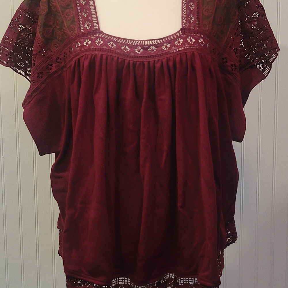 Elegant Wine Lace Blouse